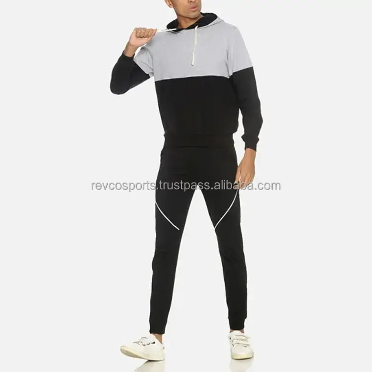 Vêtements de course deux couleurs panneau hommes survêtement formation survêtement hommes noir blanc à capuche Joggers sport survêtement décontracté pour adultes