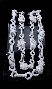 HipHop chaîne à maillons cubains lourds glacés Miami acier inoxydable zircon cubique argent cubain lien collier ensemble de bijoux pour hommes - Product Image 3