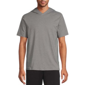 Camiseta con Capucha para Hombre, Corte Regular, Color Gris Sólido, Informal, Transpirable, de Poliéster Tejido, para Verano - Product Image 1