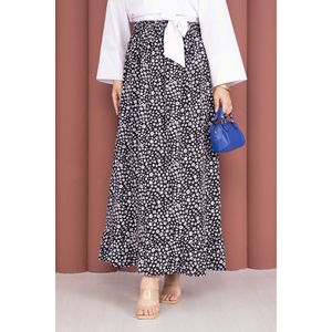 Floral Pattern Pleat <b>Skirt</b> <b>Elastic</b> Waist Comfortable and Breathable Short Length Digital Print Black XS Size - Product Image 2