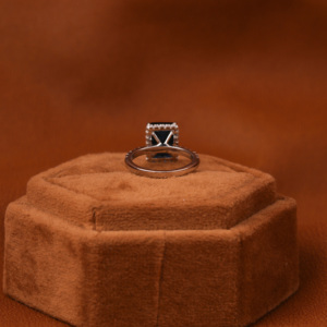 <b>Emerald</b> Cut Hidden Halo Lab Grown Diamond Luxury Fashion Engagement <b>Ring</b> With Dark Blue Center Stone <b>Ring</b> 14KT Solid Gold - Product Image 3