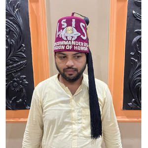 Masonic Fez Hats Quality and Customizable Regalia Jeweled Fez Hat & MAROON Embroidery With <b>Rhinestones</b> Cap All sizes available - Product Image 4