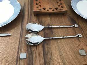 Outils de salade de serveur de salade de finition argentée de conception de poignée incurvée parfaits pour des restaurants hôtel et ressource de l'Inde - Product Image 3