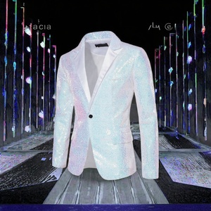 Nouveau Blazer Homme à Manches Longues Décontracté Brillant Coloré à Boutonnage Simple Col en V en Tissu Peigné Antistatique pour Mariage, Fête et Bal de Promo - Product Image 3