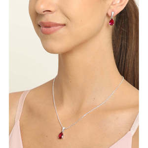Ensemble de boucles d'oreilles pendantes en argent sterling 925 avec diamant taille poire rouge sang, plaqué rhodium et zircone suisse - Product Image 4
