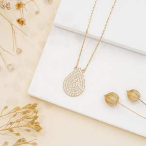 14k Gold Diamond Drop <b>Necklace</b>, Micro Pave Diamond <b>Necklace</b>, Dainty <b>Disc</b> <b>Necklace</b>, Bridal <b>Necklace</b>, Wedding Gift - Product Image 5