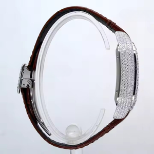 Montre de style hip-hop en diamant moissanite, édition limitée, mouvement à quartz unisexe, boîtier en acier inoxydable, cuir antique - Product Image 4