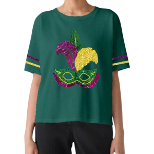 Diseñador Mardi Gras calidad Premium algodón mujeres Boxy Fit camisetas lentejuelas trabajo hecho a mano moda tendencia camisetas sueltas estilos de verano - Product Image 3