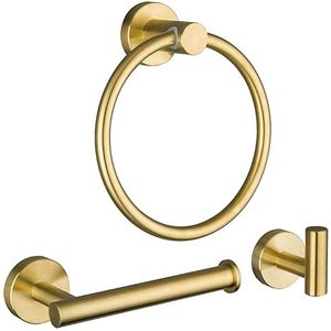 Ensemble de porte-serviettes mural élégant en métal doré, cinq pièces - Product Image 1