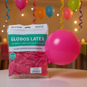 Ballons en latex Party Love 25cm Fuchsia Clair 50 pièces Sac Décoration - Product Image 3