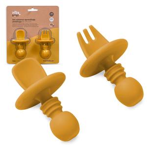 Ensemble de couverts et d'ustensiles d'apprentissage en silicone anti-étouffement couleur ocre terre - Product Image 1