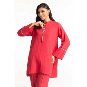 ชุดเสื้อและกางเกงปักลายก้างปลาสีแดงสองโทน พร้อมตกแต่งด้วยเชือกผูก - Product Image 5