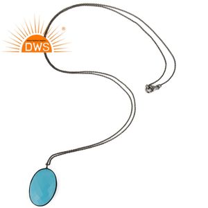 Último diseño de plata esterlina natural turquesa piedra preciosa colgante collar personalizado joyería fabricante - Product Image 4