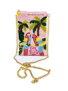 Nouveaux sacs à bandoulière bohèmes élégants entièrement perlés en forme de feuille, sacs à main perlés faits à la main, sacs pour téléphone portable avec fermeture éclair, en crêpe pur, multi-usages, capacité moyenne - Product Image 5