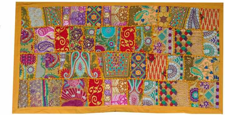 Bohemian Vintage Tapestry-Antique Indian Handmade Embroidered Patchwork Wall Hanging Art Tapestry for Decor Living Room