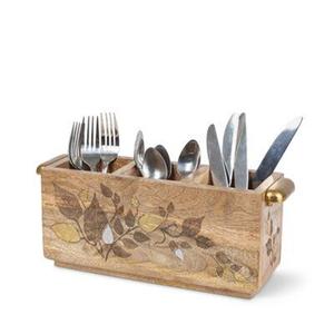 4 Compartment Mango Wood Serving Caddy Decorative <b>Kitchen</b> Organizer for <b>Storage</b> Tableware Cutlery Office Use-OEM Design - Product Image 6