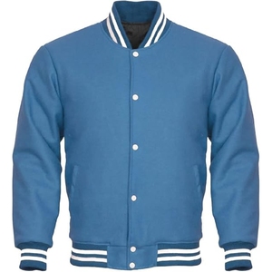 Veste de sport premium pour homme en acier bleu, authentique, style Letterman, avec bordure côtelée rayée - Product Image 1