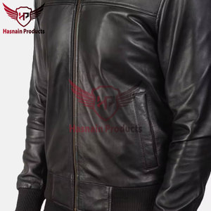 Blouson aviateur classique en cuir noir Air Rolf pour homme-Style vintage avec manches en laine et cuir Blouson aviateur en cuir pour homme - Product Image 6