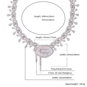 Collar de Moda Hip Hop con Baño de Oro, Diseño de Labios Grandes con Zirconia Cúbica, Cadena Cubana de 22mm, Estilo Vanguardista - Product Image 6