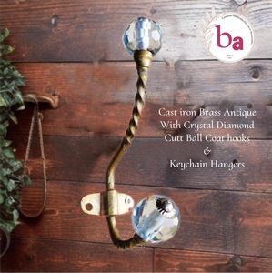 Laiton antique de fonte de qualité d'exportation avec les crochets de manteau de boule de coupe de diamant de cristal et les cintres porte-clés - Product Image 1