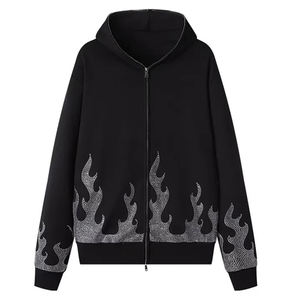 High Street Dark Style Sudaderas con capucha para hombre Nuevos productos Algodón pesado Letras con cuentas de gran tamaño Bordado personalizado Rhinestone Negro - Product Image 1