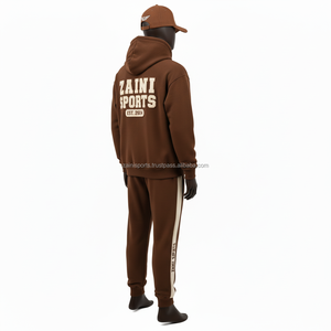 Chándal deportivo informal 320 GSM tela polar cepillada Color marrón logotipo impreso personalizado Sudadera con capucha y chándal para hombre para correr - Product Image 4