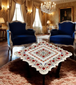 Table basse décorative en incrustation de marbre avec cornaline, meubles de salon de luxe en pierre semi-précieuse faits à la main - Product Image 1