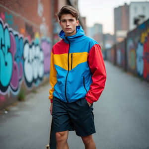 Ensemble coupe-vent multi-panneaux OEM pour hommes, sweat à capuche imperméable et fermeture éclair, ensemble coupe-vent de couleur unie, short pour hommes - Product Image 4