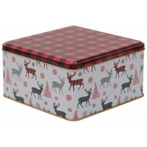 Kontensan EF02832 198x198x100 mm Deer Pattern Plaid <b>Decorative</b> <b>Storage</b> <b>Box</b> 3.7L Square Metal for Organization and Home Decor - Product Image 3