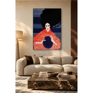 Fida Woman in Red <b>Fur</b> <b>Cape</b> with Navy Hat Canvas Print - Product Image 2