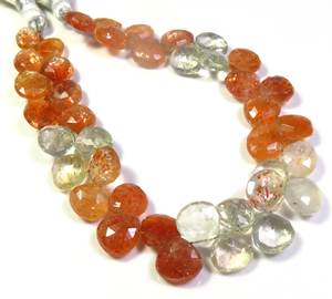 Perles à facettes en pierre de soleil verdâtre naturelle de haute qualité 7-9.5mm 7.5 \ "brin Orange pierre de soleil africaine coeur pierres précieuses bijoux en vrac - Product Image 1