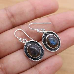 Boucles d'oreilles en argent sterling 925 avec labradorite, bijoux en pierres précieuses faits à la main, pierre naturelle, plaqué or, cadeau mignon pour femmes - Product Image 2