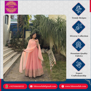 ชุดเดรส Anarkali ยาวกรอมพื้น ดีไซน์พิเศษ ผ้าจอร์เจตต์เนื้อหนา ประดับเลื่อมและงานปักดิ้นทอง  แบบดั้งเดิม สวยสง่า - Product Image 5