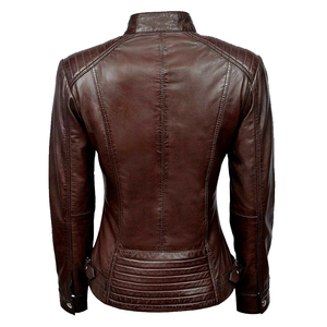 New Stylish Genuine <b>Leather</b> Waterproof Breathable Winter <b>Women</b> Fashion <b>Jacket</b> Best Quality Manufacturer Motorbike Clothing - Product Image 3