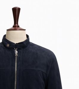 Chaqueta de Hombre Estilo Motero, Inspirada en Celebridades, de Gamuza de Cabra Raul, Color Azul Marino, con Cierre Frontal, para un Look Clásico - Product Image 3