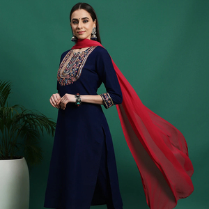 Conjuntos Exclusivos de Kurti, Pantalón y Dupatta de Algodón Negro para Mujer, Diseño de Línea A, Ropa Casual de Verano, OEM - Product Image 1