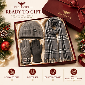 Coffrets cadeaux personnalisés pour la fête des mères, bonnets en papier, écharpes, gants tactiles, design à carreaux, pour hommes et femmes - Product Image 1