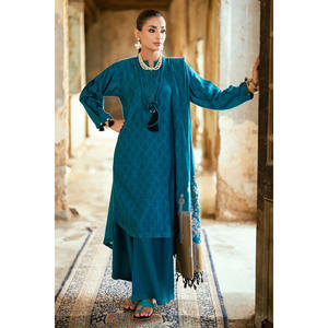 Ensemble 3 pièces en tissu jacquard teint en fil, chemise et pantalon plissés décorés, modèle MJ-52041 - Product Image 4