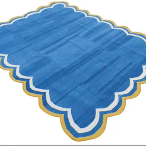Vibrante Apparels - Tapiz de Pared con Rayas de Estilo Dhurrie Kilim Indio, Hecho a Mano, de Algodón Azul y Gris, con Borde Festoneado, Tejido Plano - Product Image 1
