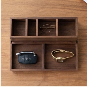 Acacia Wood Desktop Organizer Double Tier Rectangular Minimalist <b>Storage</b> Box for Desk Office Use Handmade Multifunctional - Product Image 6