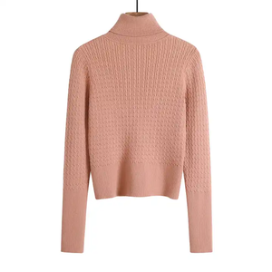 Pull à col roulé coupe ajustée confortable pour femmes Pull en tricot à manches longues avec motif en tricot torsadé Robe de fond assortie - Product Image 5