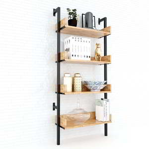 KTT6819 4-Tier <b>Wall</b>-<b>Mounted</b> <b>Bookshelf</b> Rubberwood with Iron Frame for Living Room - Product Image 1