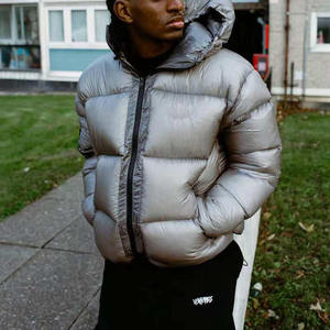 Chaqueta Acolchada Plateada Metálica para Hombre, Abrigo de Invierno Reflectante de Alto Brillo, Ropa de Abrigo Acolchada con Capucha, Chaqueta de Calle Acolchada - Product Image 2