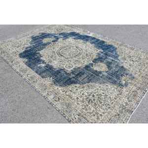 Alfombra vintage de 7.8x11.2 pies, alfombra turca, alfombra azul con lunares de lana - Product Image 2