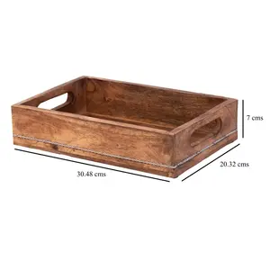 Bandeja de servicio de madera de mango artesanal artística Kezevel con forro de metal mango plano para mesa de comedor o vajilla de cocina - Product Image 5