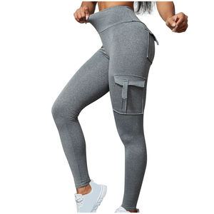 Mallas Cargo para mujer Pantalones de Yoga de gimnasio de cintura alta Pantalones Cargo elásticos de entrenamiento con múltiples bolsillos - Product Image 1