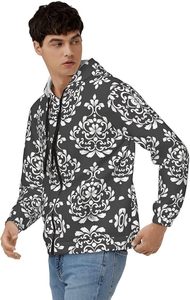 Sudadera con Capucha Personalizada con Estampado Damasco Blanco y Negro Elegante para Hombre |   Proveedor Mayorista de Ropa Premium - Product Image 5