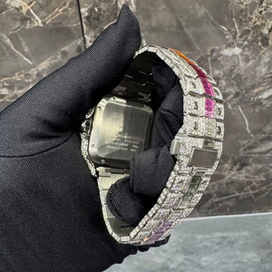 Reloj Cuadrado de Acero Inoxidable Estilo Antiguo con Movimiento de Cuarzo y Diamantes Blancos VVS Moissanite para Hombre, Colección Hip Hop, Ideal para Regalo - Product Image 4