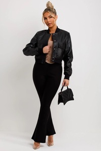 Blouson bombardier en similicuir noir Blouson bombardier de baseball en similicuir court pour femmes vintage Blouson bombardier en similicuir pour femmes - Product Image 6