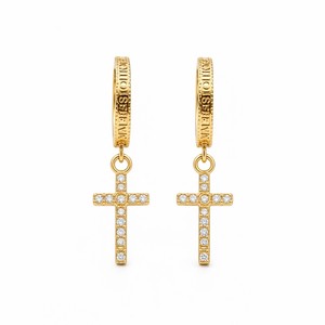 Orecchini a Cerchio Mioiseven Placcati Oro con Diamanti Incastonati, Gioielli Religiosi Unisex alla Moda - Product Image 1